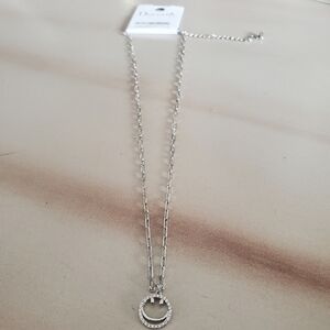 NEW Silver Rhinestone Smiley Brass Metal Necklace